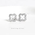 Korean Earrings925 Sterling Silver Allergenic Earrings Hollowed-out Four-leaf Clover Studs With Full Drill for Women