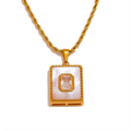 JINYOU 2404 Luxury Natural Shell Zircon Square Pendant Necklace Stainless Steel High-Grade Trendy Neck Jewelry Women Bijoux