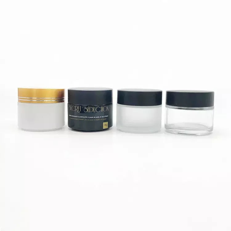 Skin Care Packaging 100ml clear Frosted Black Colors Refillable Glass Face Cream Jars with Screw Cap