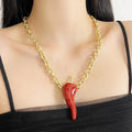 2025 New Arrival Fashion Jewelry Irregular Metal Long Pendant Necklace for Women Minimalist 18K Gold Red Chili Fruit Necklace