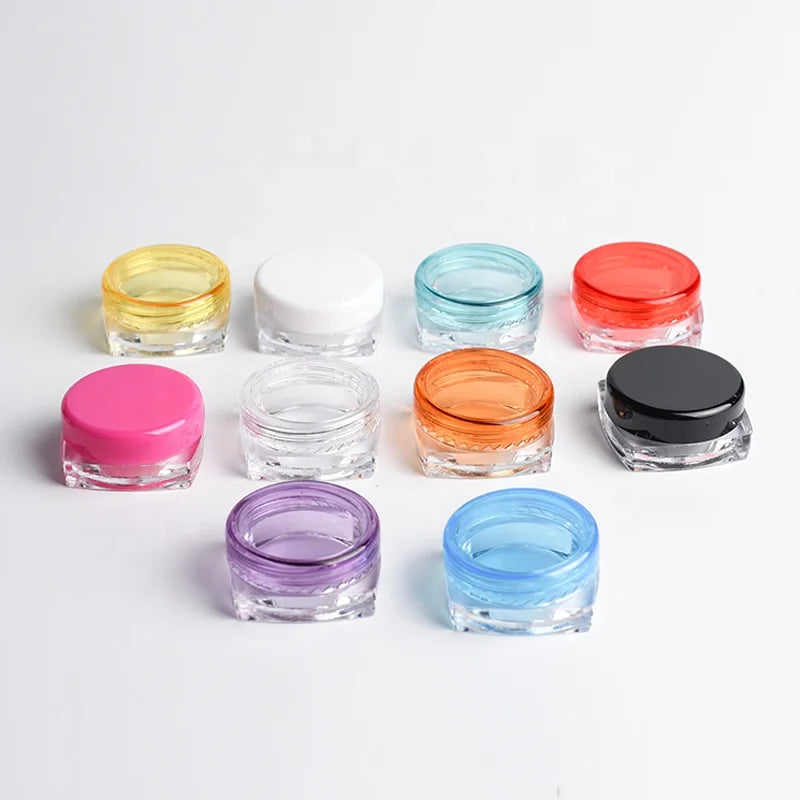 Wholesale Skin Care Cream Mini Sample square 3g 5g 10g 15g 20g  clear Plastic Cosmetic Jar with Black Cap