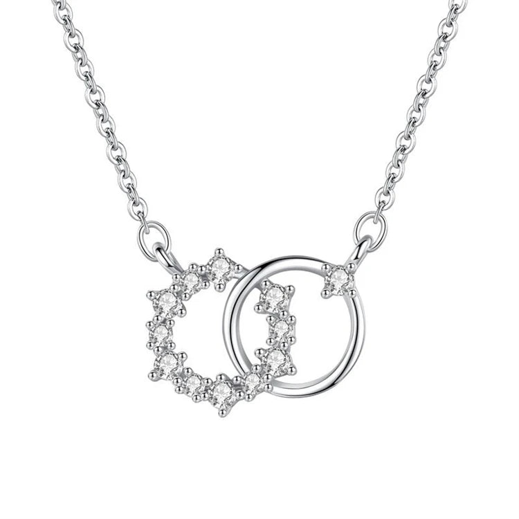 Fine Jewelry Stock Diamond Zircon Double Ring Cross Pendant 925 Sterling Silver Necklace for Women Girls