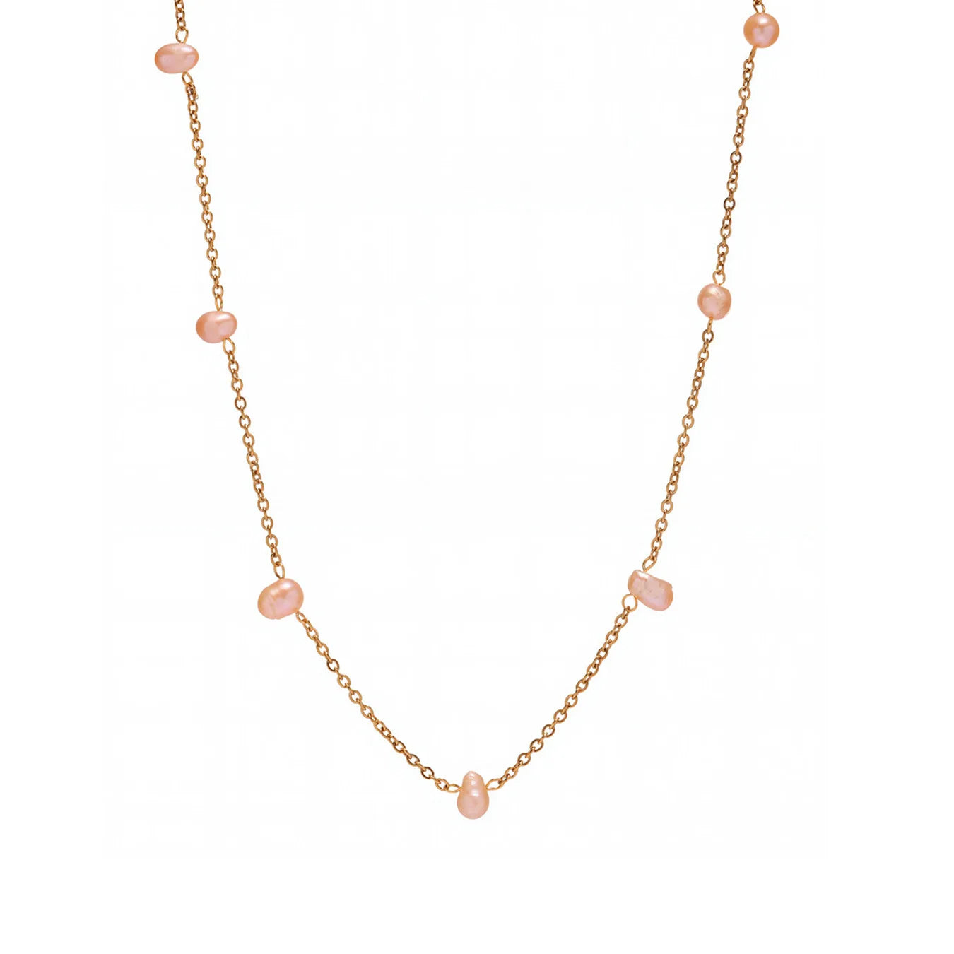 Pink Freshwater Pearl Clavicle Necklace in 316L Stainless Steel Gold Plated for Women
