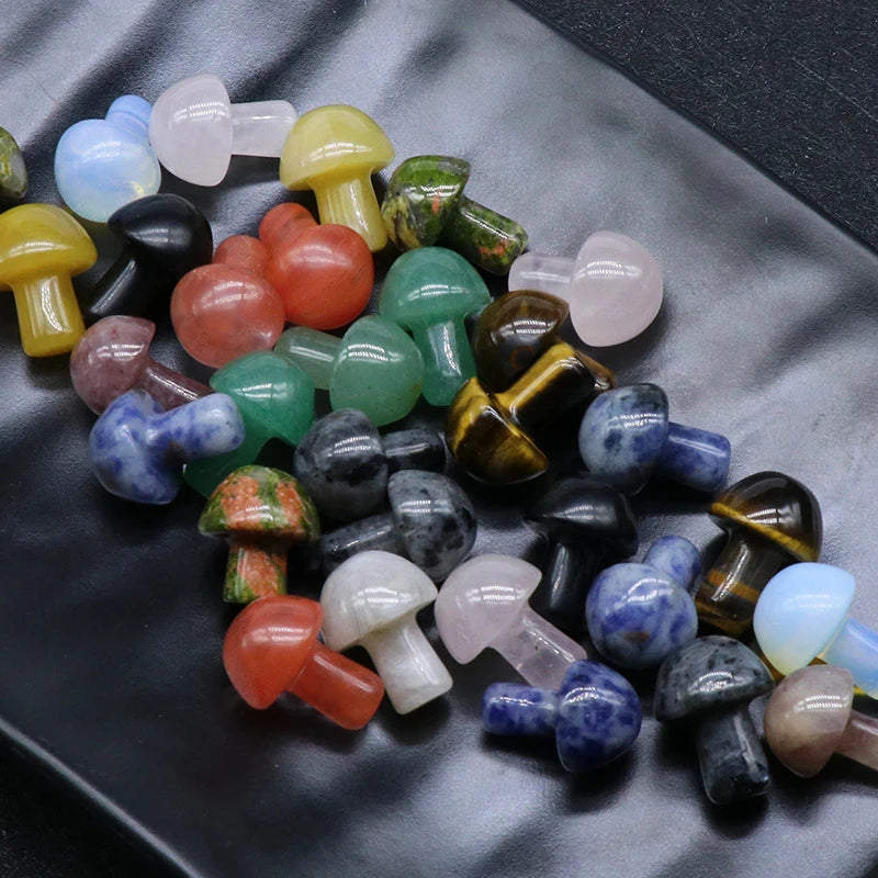 Wholesale Hand Carved Healing Crystal Crafts Small Size Rose Quartz Tiger Eye Mixed Mushrooms for Sale