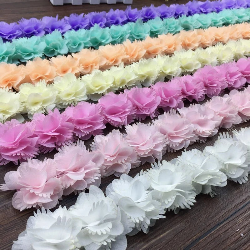 ZSY Wholesale 3D Flower Lace Ribbon Multicolor Chiffon with 5CM Width for Garment Accessories