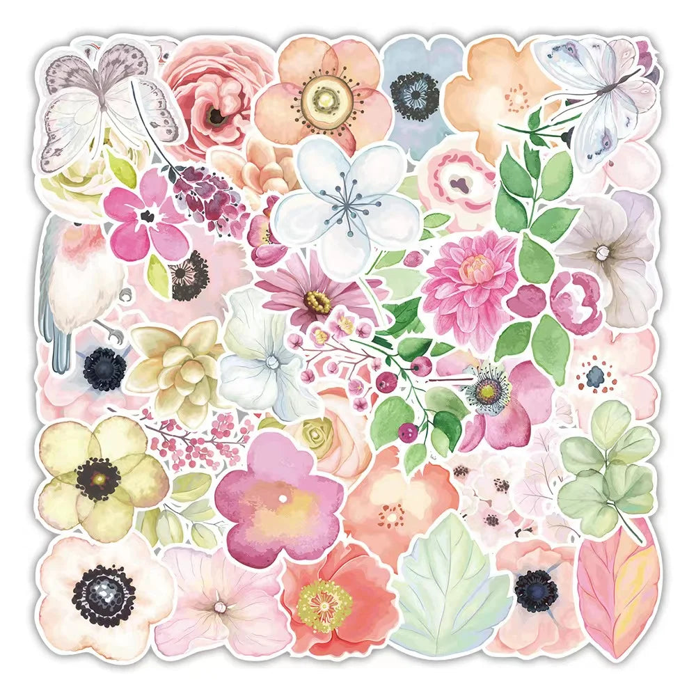 50pcs New Plant Flowers Series Graffiti Stickers Motorcycle Desk Wall Decoration Stickers Hand Tent Custom Wholesale