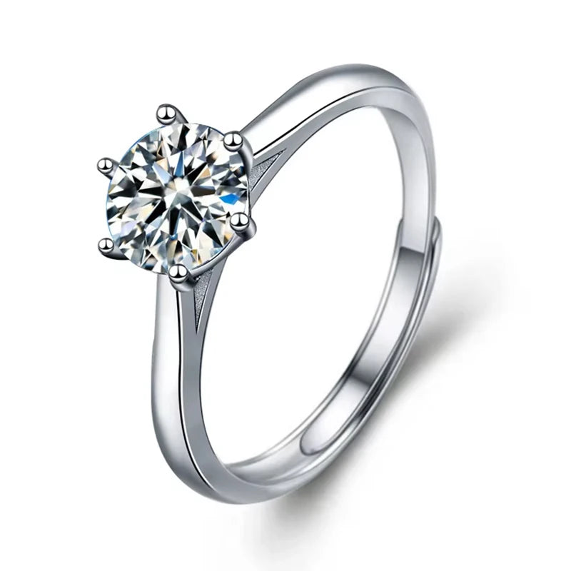 XJZ039 925 Sterling Silver Platinum Plated Moissanite Diamond Ring Ladies Wedding Rings Opening Adjustable Jewelry