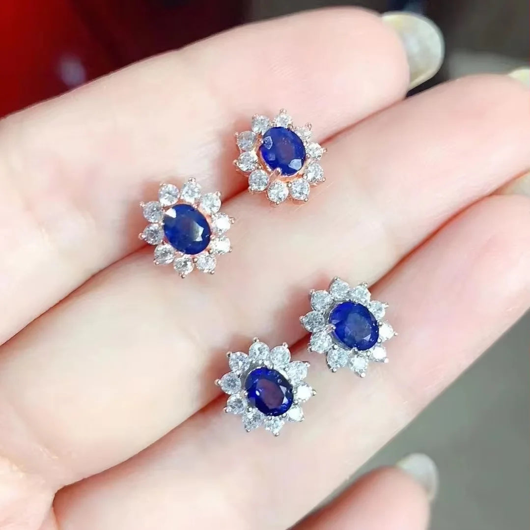 New Design Trendy Women Earrings 925 Sterling Silver 4mm*5mm Natural Sapphire with Ruby Emerald Zircon Pearl Good Price
