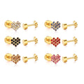 Fashion Jewelry Colourful Zircon Heart Earrings 18K Gold Plated Stainless Steel Popular Screw Back Stud Earrings for Unisex