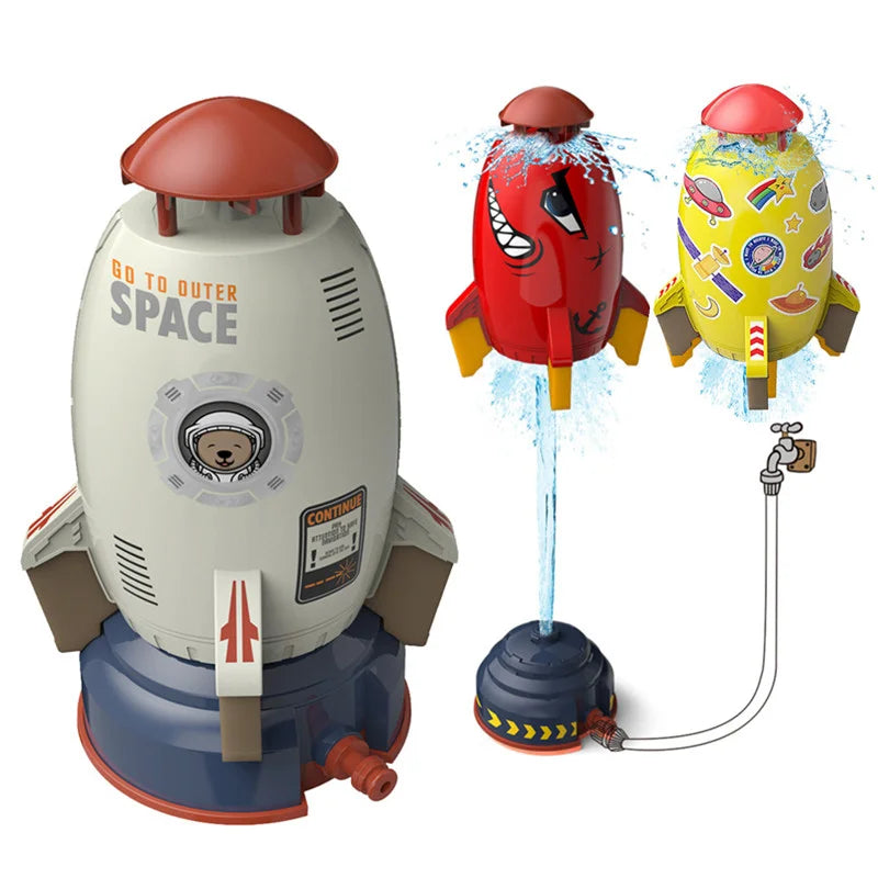 2024 New Summer Outdoor Water Spray Space Rocket Sprinkler Toy Toddlers Ejection Rocket Sprinkler Water Jet Rocket