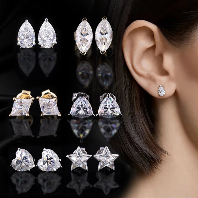 Starsgem Fine Jewelry 14K Solid Gold Fancy Shape Moissanite Stone Lab Diamond Stud Earrings