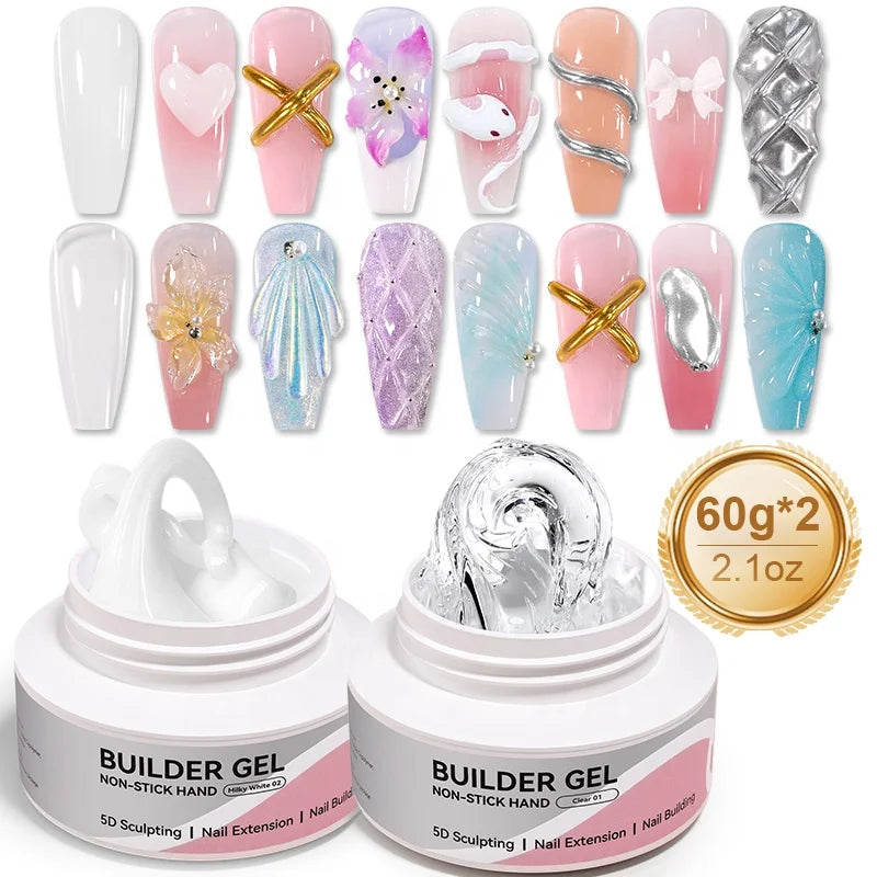 BORN PRETTY Large Capacity 60g Clear Milky White Non Sticky Builder Nail Gel for Nail Extension 3D Carving Sculpture Nail Art