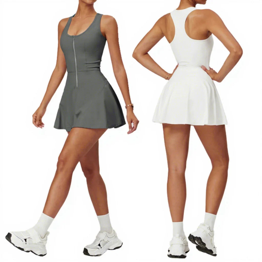 Free Samples Solid Color Women's Tennis Sports Dress Summer Outdoor Running Half Zip Breathable Spandex/Nylon 400g