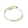 Freshwater Pearl 18K Gold Plated Stainless Steel Classic Chain Beaded Bracelet for Women-Wedding Anniversary Party Gift Jewelry