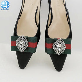 Fancy Stripe Fabric Bow Knot Rhinestone Shoe Clips Accessories Decorative Shoe Buckle