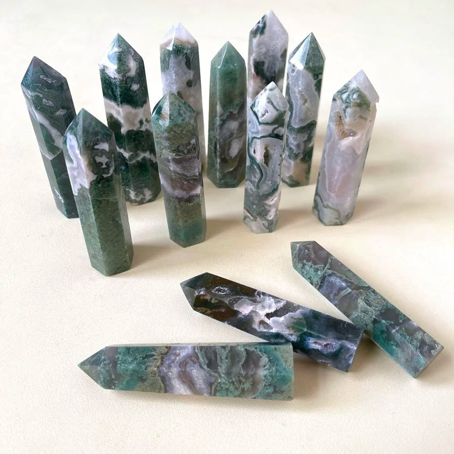 Wholesale Meditation Natural Quartz Tower Moss Agate Point Wand