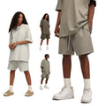 Wholesale Men's Casual Style 100% Cotton Short Sleeve T-Shirt Shorts Set Custom Fashion Solid Oversized Elastic Waist Worsted