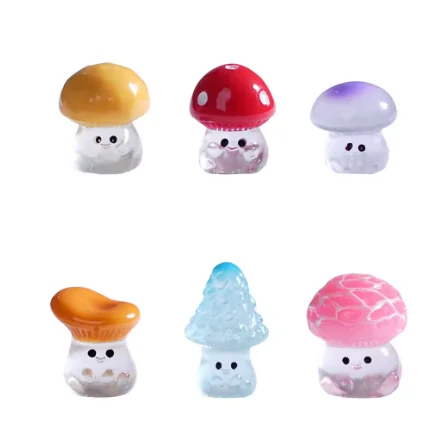 100PCS Luminous Resin Cartoon Wild Mushrooms Statue Decoration Miniature Fairy Garden Accessories