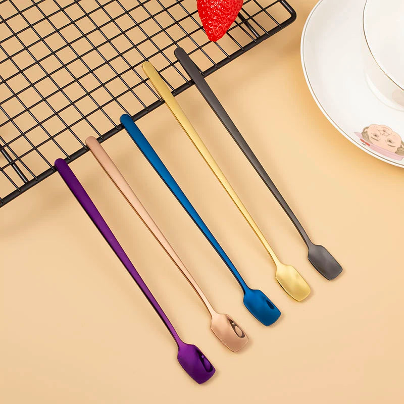 Wholesale Long Handle Coffee Spoon Colorful Metal Dessert Spoon Stainless Steel Stirring Spoon