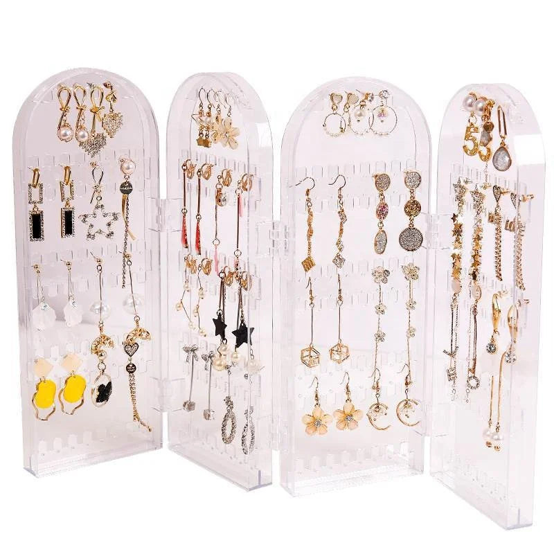 Desktop Foldable Plastic Earring Display Stand Black White Mobile Portable Earring Storage Display Box