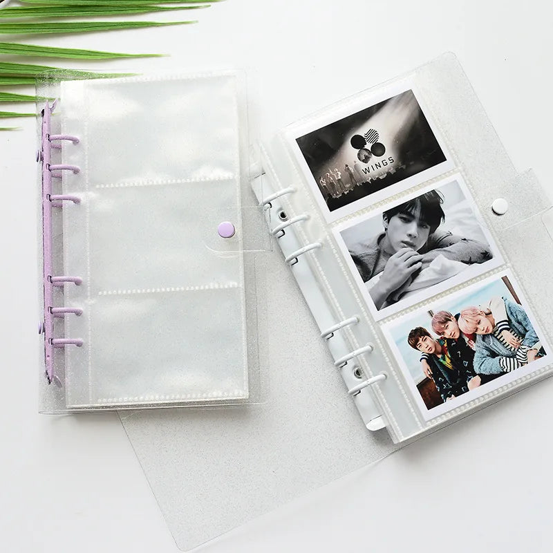 A6 Loose Leaf Binding Planner with Glitter PVC Cover Waterproof Clear Picture Pocket PP Photo Pockets Plastic Notebook
