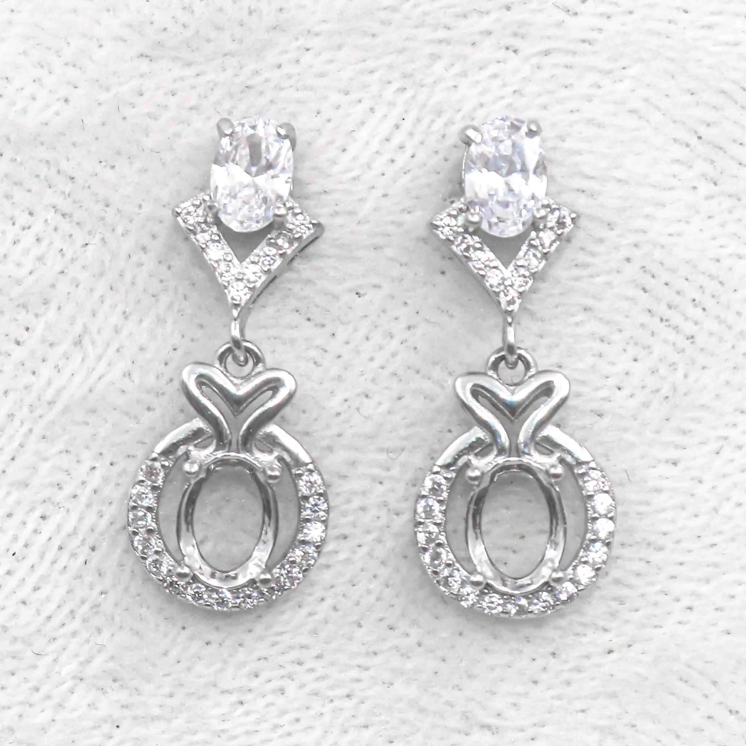 Sterling Silver 5*7mm Semi Mount Stud Eardrops Empty Frame Support Blank Setting S925 Base Without Center Stone DIY for Inlay