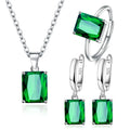 Fashion Real Silver Plating Earring Ring Necklace Rectangle AAA Cubic Zirconia Jewelry Sets for Women