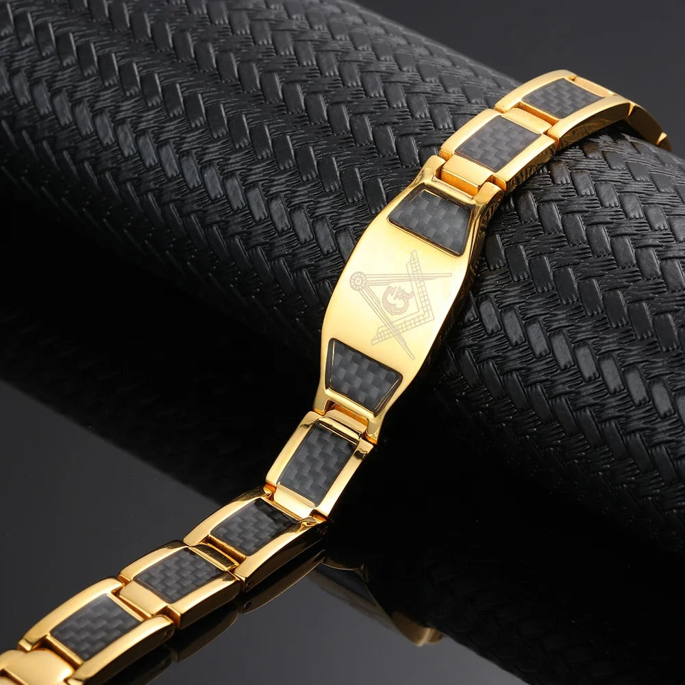 BioMagnetic Jewelry Stainless Steel Magnetic Gold Masonic Bracelet With Health Elements for Arthritis