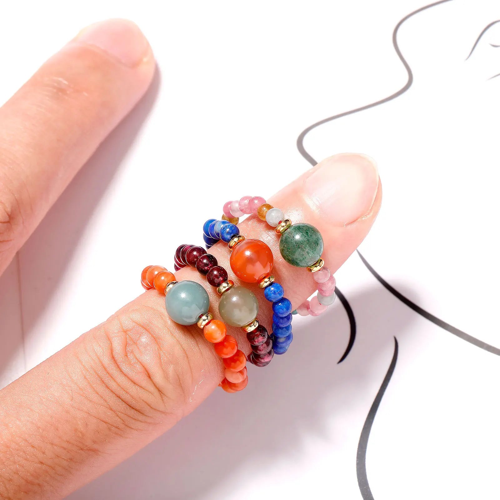 Factory Wholesale New Style Stretch Natural Stone Crystal Ring Handmade Fashion Jewelry