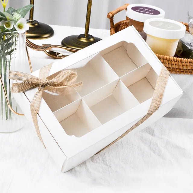 Hot-Sale Wholesale Moon Puff Cookie Macarons Cupcake Dessert White Transparent Box 6 Dividers Cake Box