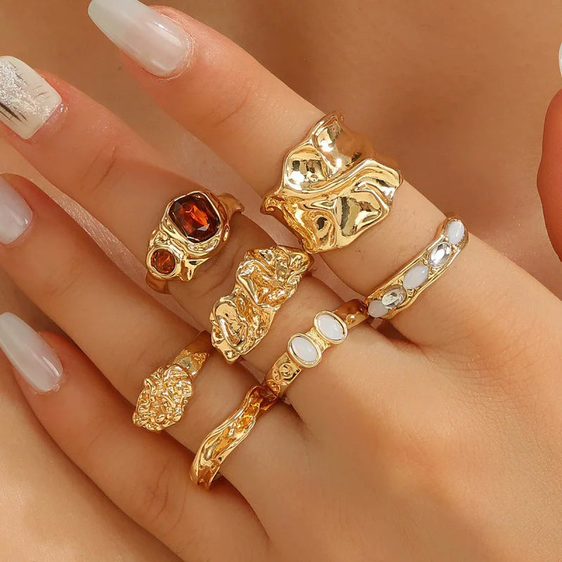 Geometric Vintage Alloy Ring Set with Irregular Diamond Inlays for Women Wholesale NSA2507 MegaBDM