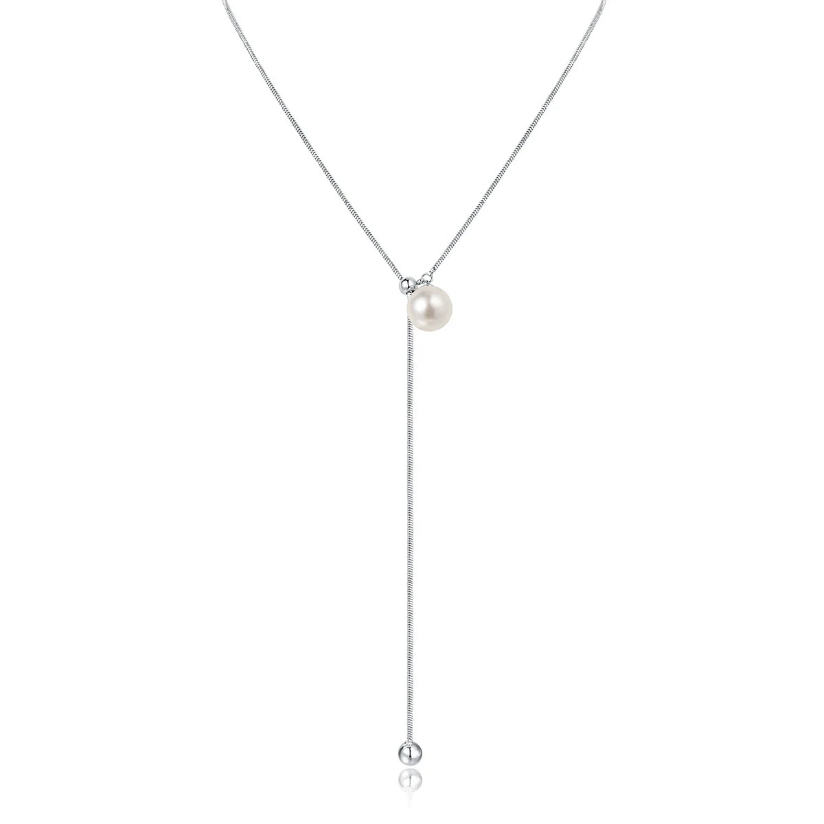 New Original Design Silver Snake Bone Chain Pull-Out Single Pearl Pendant Necklace Women Jewelry Customized