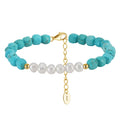 RINNTIN MPB08 Adjustable Elastic Turquoise & Freshwater Pearl Natural Stone Female Fashion Jewelry Bracelet & Bangle Gift