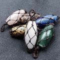 HZ Best Price Natural Gemstone Elliptical Cylinder Braided Rose Quartz Pendant Keychain for Healing