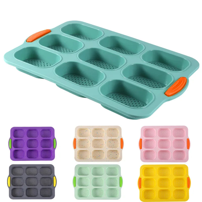 Manjia Non-stick Silicone French Bread Pan Loaf Pan 9 Oval Cake and Dessert Baking Mould Tray Muffin Pan