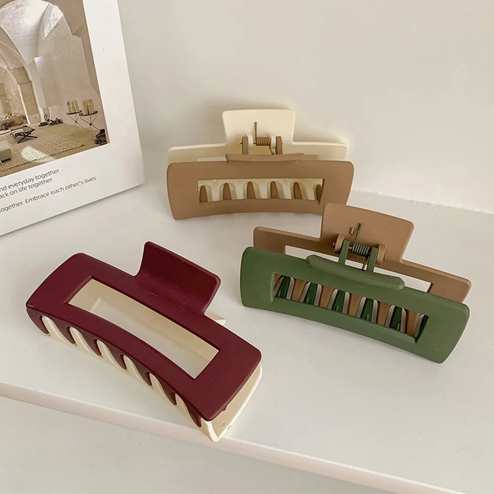 Wholesale Custom Frosted Matte Rectangle Hollow Large Acrylic Hair Claw Clip Double Color Head Clips for Women Accessories