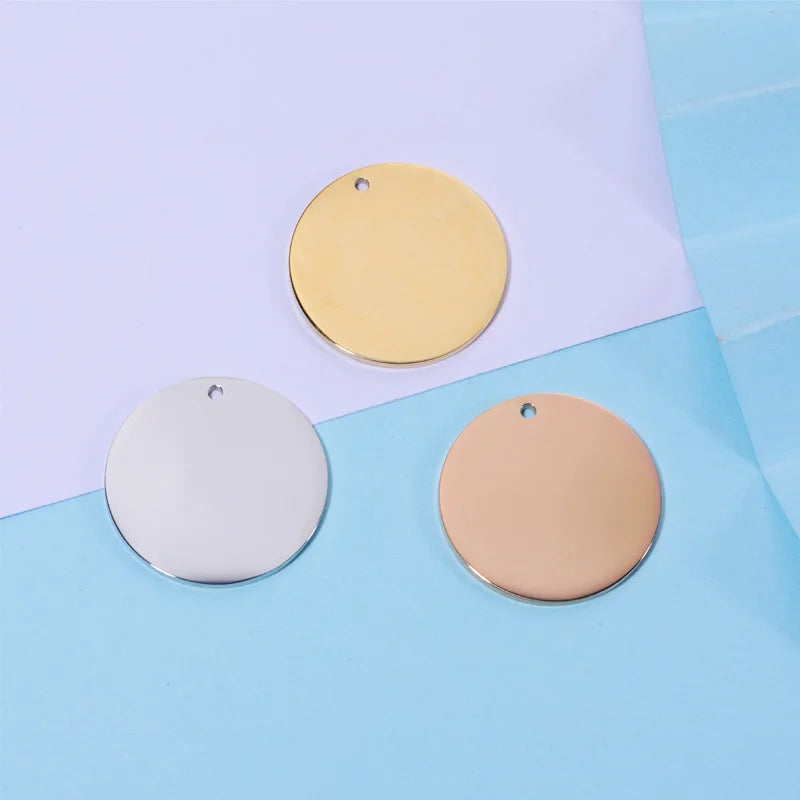 6-30MM Size 18k Gold Plated Mirror Accessories Disc Tags Pendant Charm Custom Logo Engraving Stainless Steel Children's Jewelry