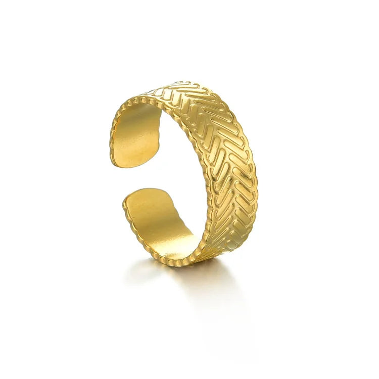 French Vintage Style 14K Gold Plated 7mm Wide Cuff Open Rings Stainless Steel Hand Women Jewelry Adjustable Ring