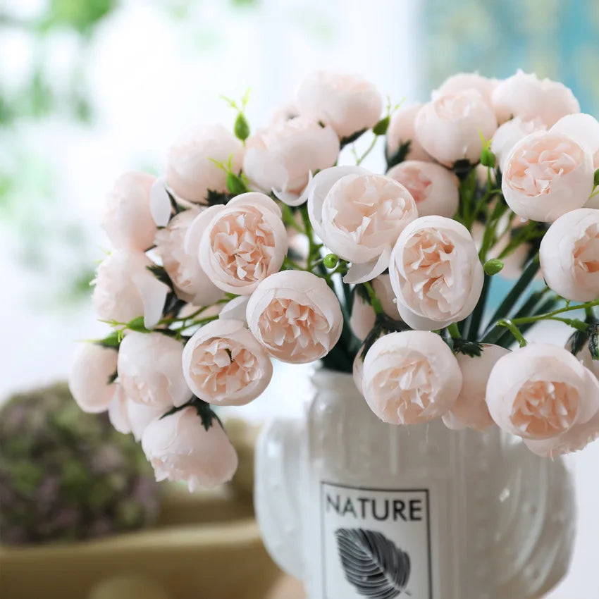 27 Heads Tea Rose Artificial Silk Flower Bouquet Home Hotel Table Decoration Flower Wedding Bride Holding Floral Bouquet