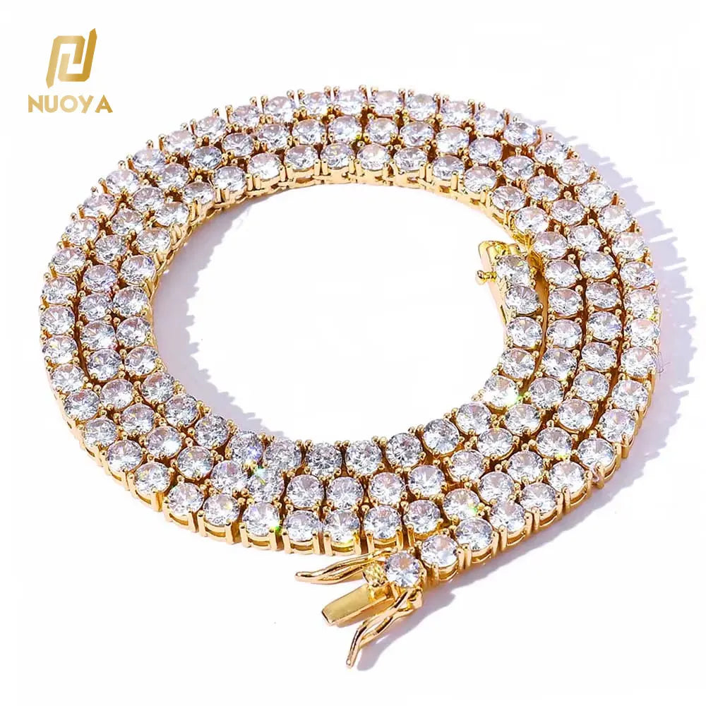 NUOYA 18K Gold Plated Iced Diamond Necklace 3/4/5/6mm Bling CZ Tennis Chain Men's/Women's Hip Hop Necklace Fine Jewelry