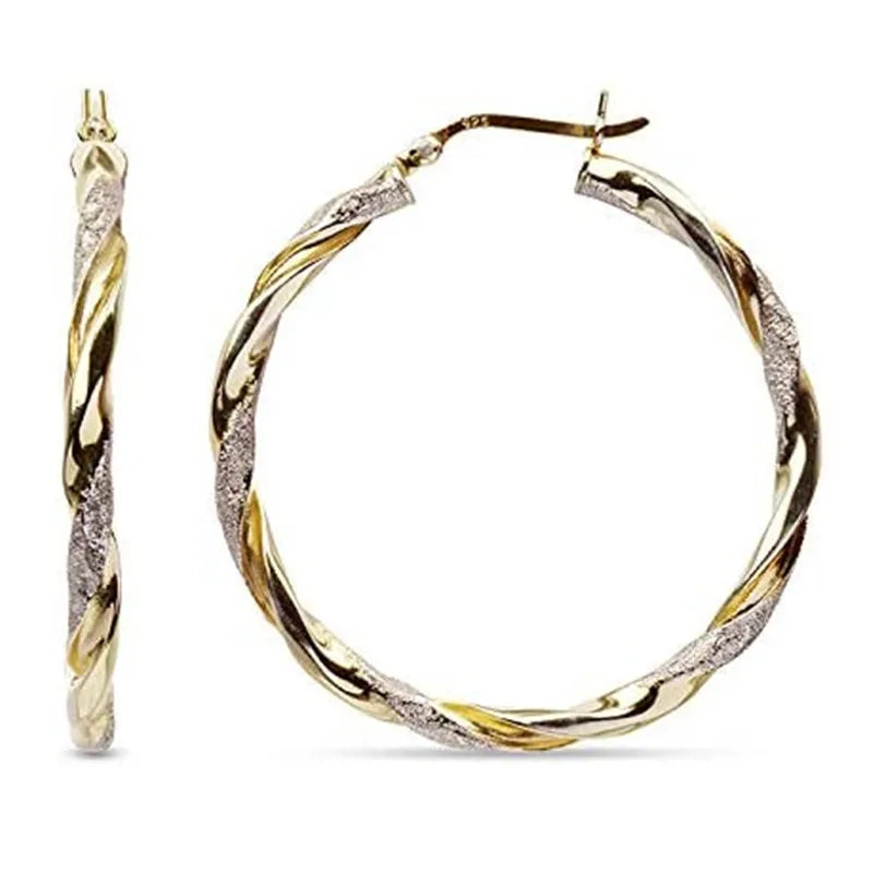 Huitan Fashion Weave Earrings Women Girls Shiny Korean Design Hotsale Trendy Carved Lady Women Big Silver Gold Hoop Earrings
