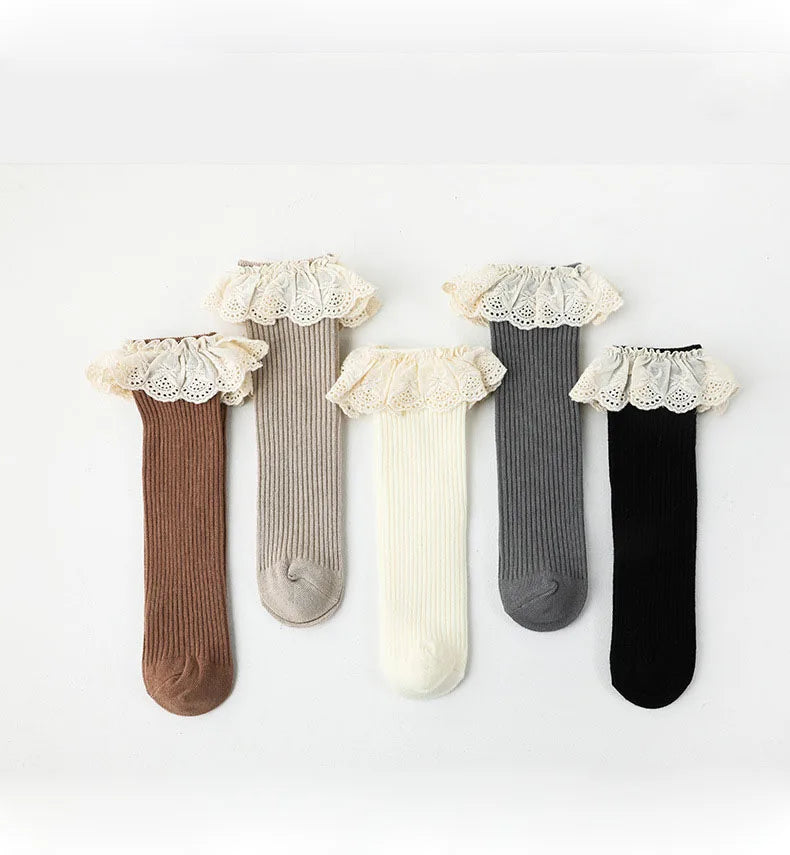 New Infant Girls Long White Socks Baby Blue NewBorn Frilly Socks Children Warm Kids Tube Socks