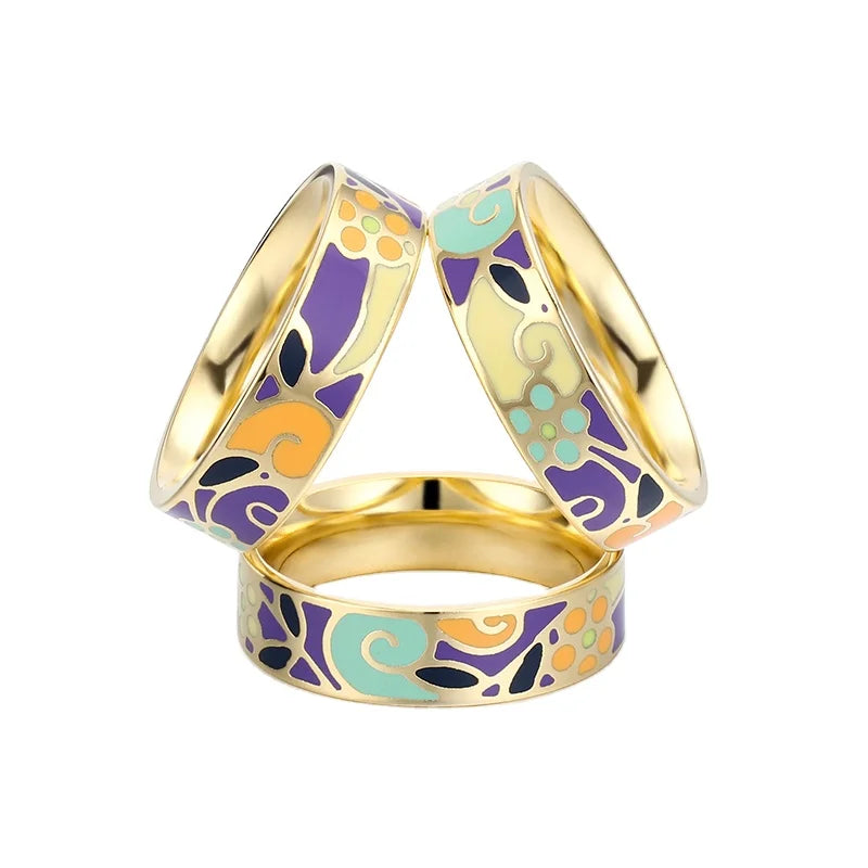 New Gold Plated Three-Ring Enamel Scarf Buckle Stainless Steel Jewelry for Gift or Party Accessory