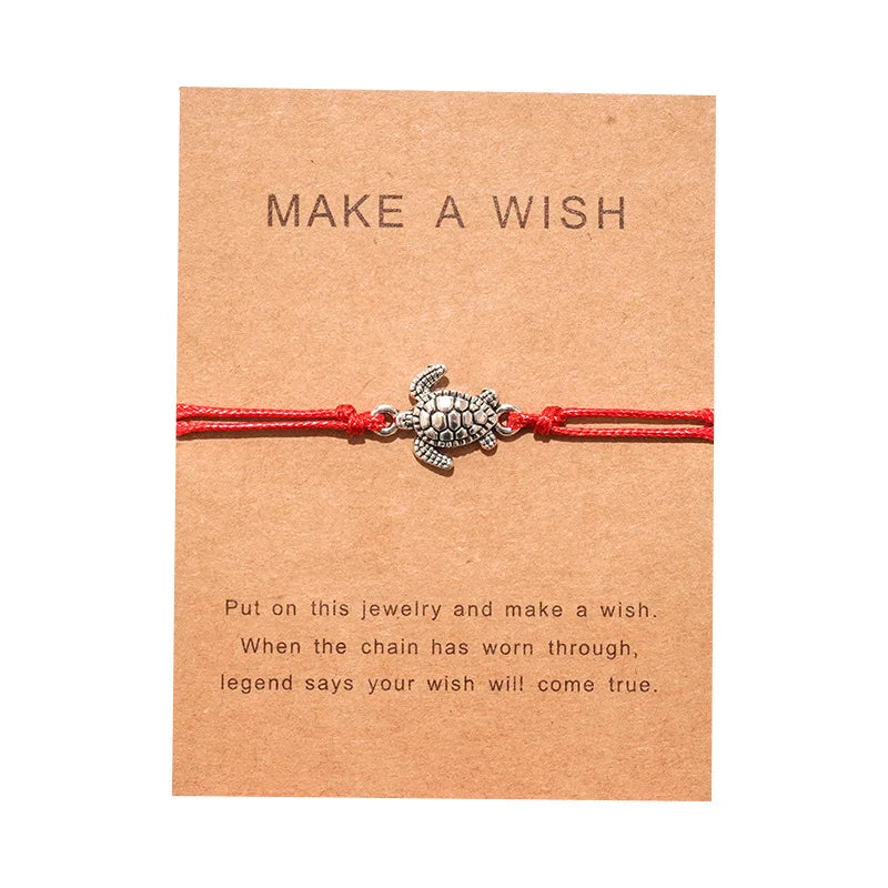 Make a Wish String Bracelet Blue Cord Braided Wish Card Adjustable Rope Bracelet Creative Wild Handmade Turtle Bracelet