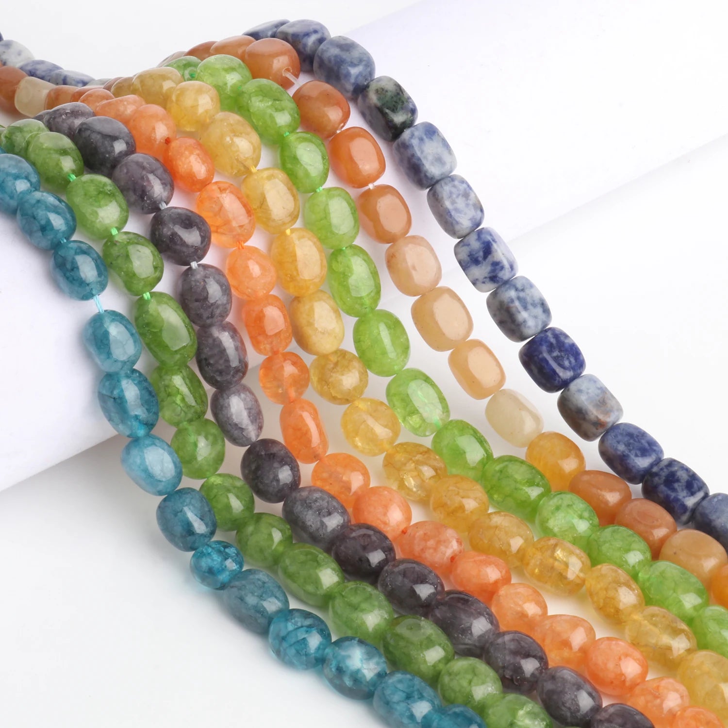 Wholesale Colorful 9*11mm/8*12mm Natural Stone Smooth Oval Olivine Topaz Cordierite Chalcedony Apatite Gemstone Beads Jewelry