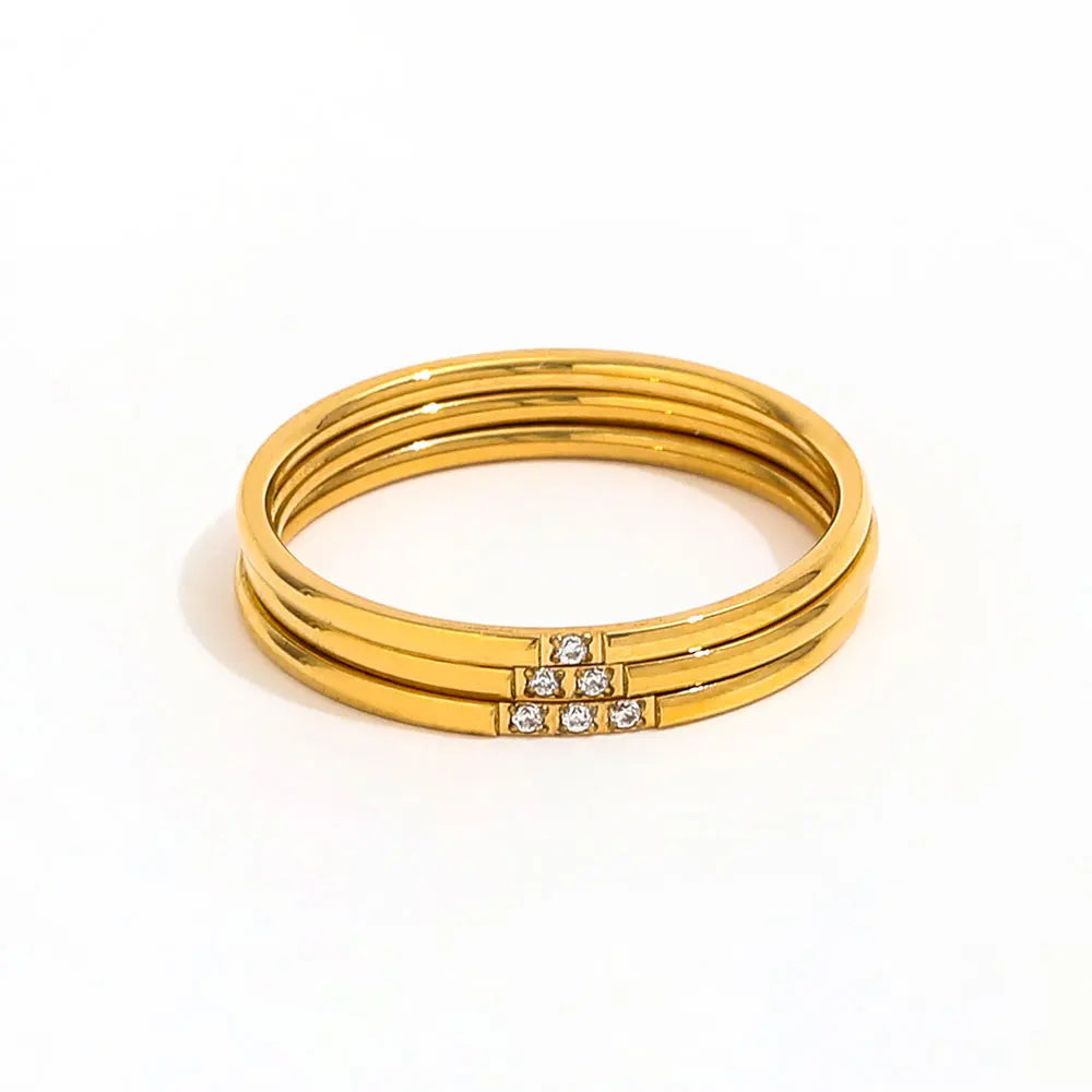 Joolim High End 18K Gold Plated 3pcs/set Dainty Zirconia Ring for Women Finger Ring Stackable Jewelry