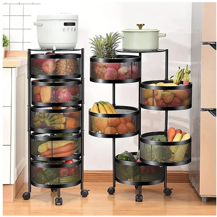 Kitchen Storage Rack 3/4/5 Tier Rack Rotatable Storage Vegetable Basket 360 Degree Rotating Baskets Rack With Wheels