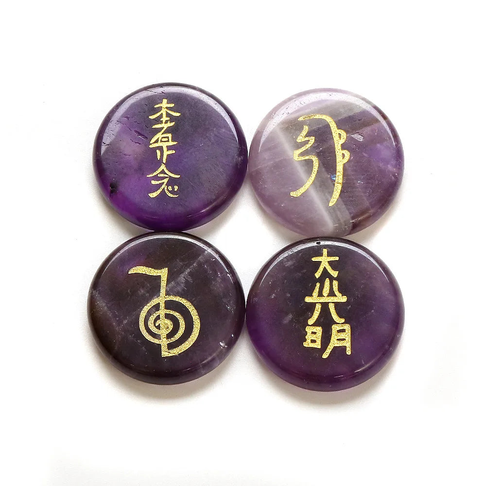 Crystal Reiki Symbol Carved Energy Meditation Ornament Healing Chakra Crystal Stone Natural Home Decoration Love Gemstone Round