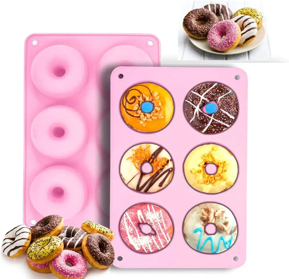 1-Piece Full-Size Silicone Non-Stick Eco-Friendly Donut Mold & Pan for Baking Perfect Shaped Doughnuts Pink/Orange