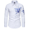 RNSHANGER Fashion Men's Flower Print Long Sleeve Shirt Spring New Arrival Casual Shirts Male Daily Party Nightclub Shirts